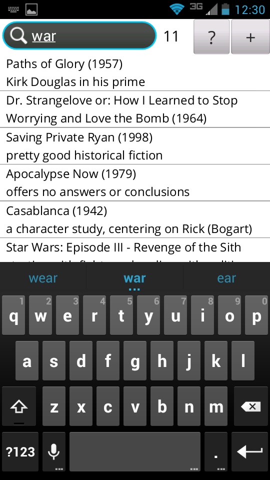 Serene Notes: live search (phone)